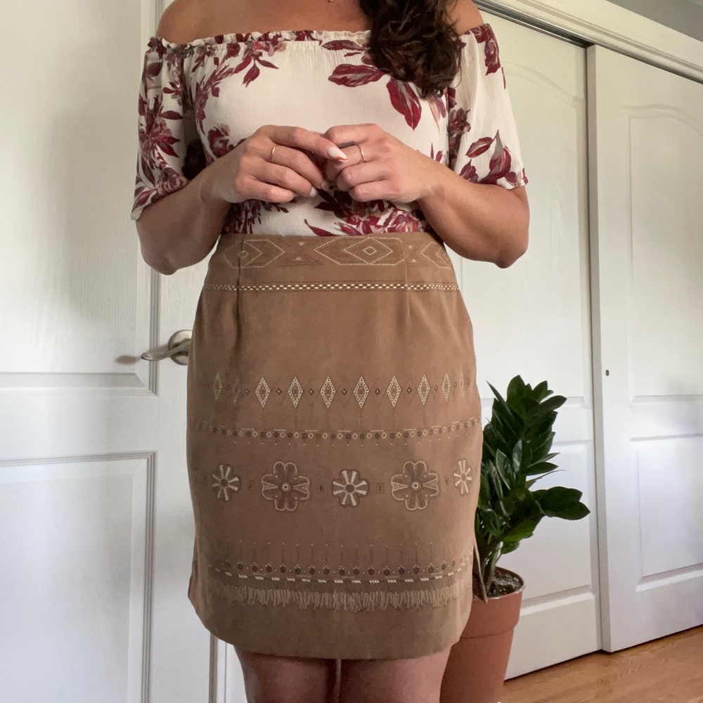 Vintage suede brown unique skirt